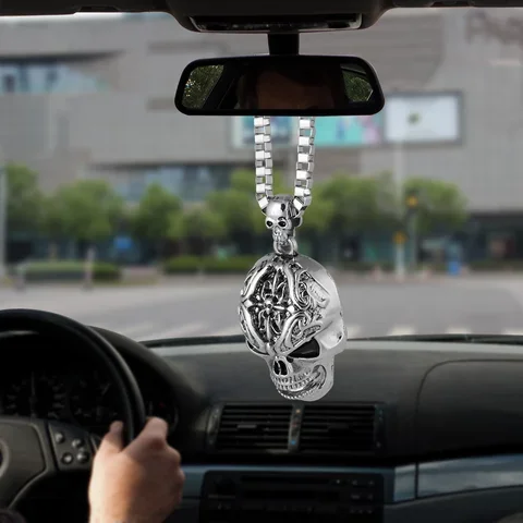 Car Pendant Ornaments Ghost Skull Head Styling Auto Interior Rear View Mirror Decoration Dangle Trim Accessory Car Accessories