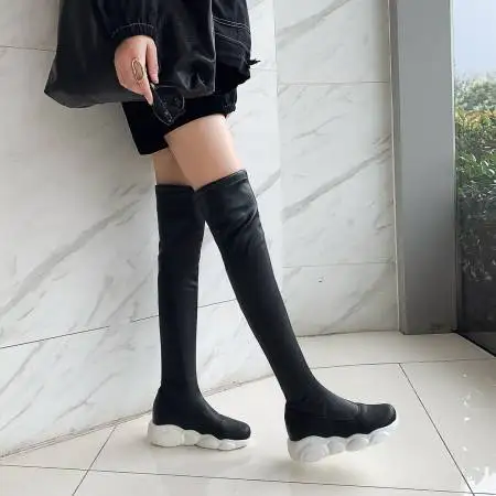 Hot Sale Woman Super Big Size 32-48 New Round Toe Med Knee Boots Women Casual Fashion Warm Shoesb678-69 |