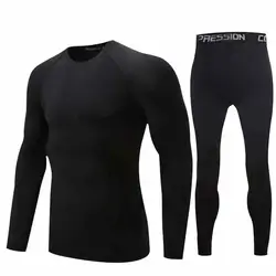 Мужской спортивный комплект для бега, компрессионная футболка, штаны, плотно прилегающая с длинными рукавами Рашгард для фитнеса