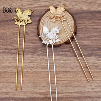 

BoYuTe Wholesale (5 Pieces/Lot) 39*31MM Metal Alloy Crane Hair Stick Diy Hair Jewelry Accessories Hand Made Materials