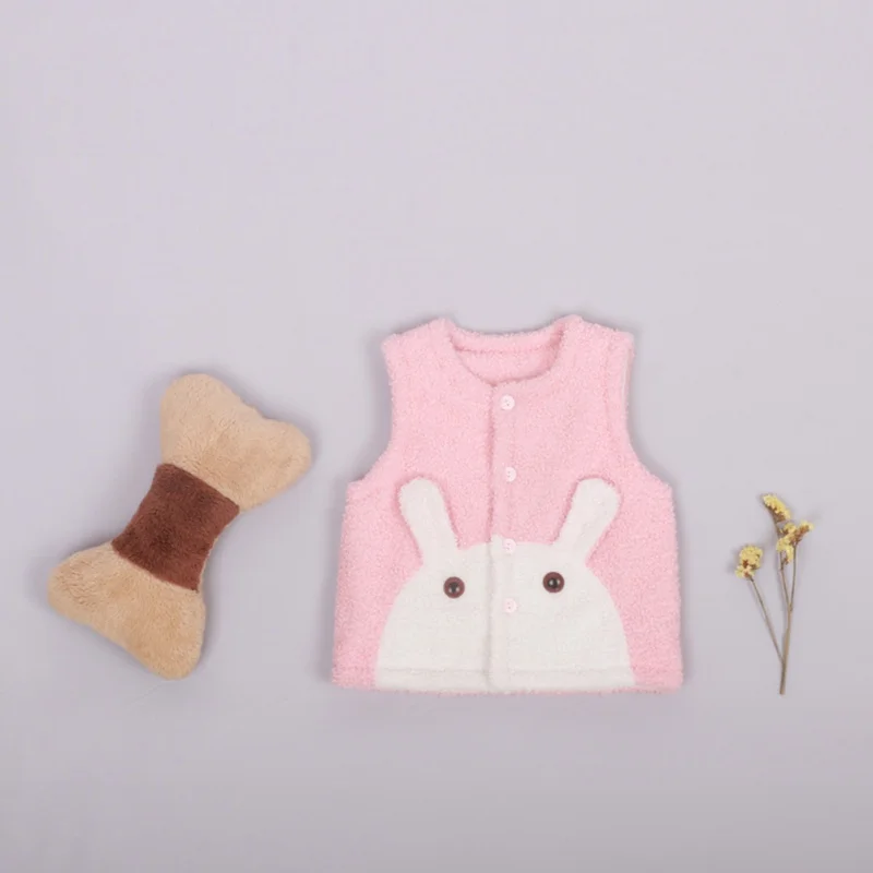 

Autumn Winter Baby Boys Girls Lamb Cashmere Vest & Waistcoat Cute Cartoon Animals Pattern Candy Solid Color Single-Breasted Vest