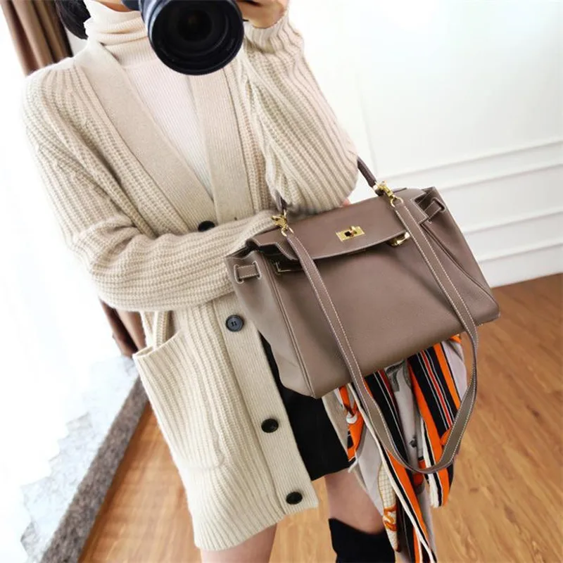

2019 Autumn And Winter New Style WOMEN'S Dress Laziness-Style Thick Loose-Fit Knitted Cardigan WOMEN'S Coat Mid-length Large Siz