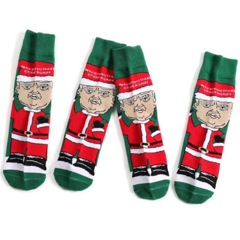 Зеленый 1Pair Trump Christmas Socks Warm Soft Socks Cotton Unisex Casual Compression Socks Stretch Outdoor Funny Elastic Socks Fashion - Цвет: Зеленый