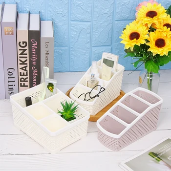 

1PC Creative Rattan Weaved Multi Grid Holder Desktop Organizer Storage Box Desk Finishing Desk Decor Stationery School Supplies