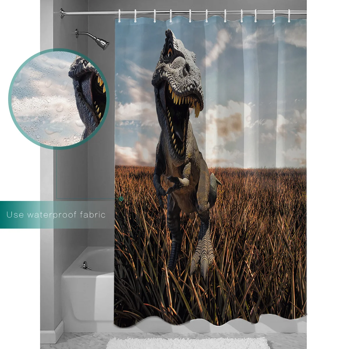 Dinosaur Picture Background Shower Curtain Waterproof Bathroom Curtain Polyester Bath Curtain Home Decor 12 Hooks
