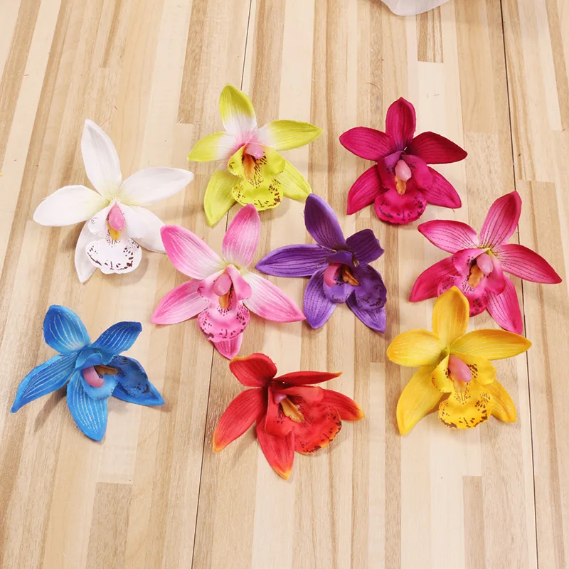 

5PCS/LOT 8.5cm Silk Orchid Artificial Flower Head For Wedding Home Decoration Real Touch Orchis Cymbidium Flowers Plants