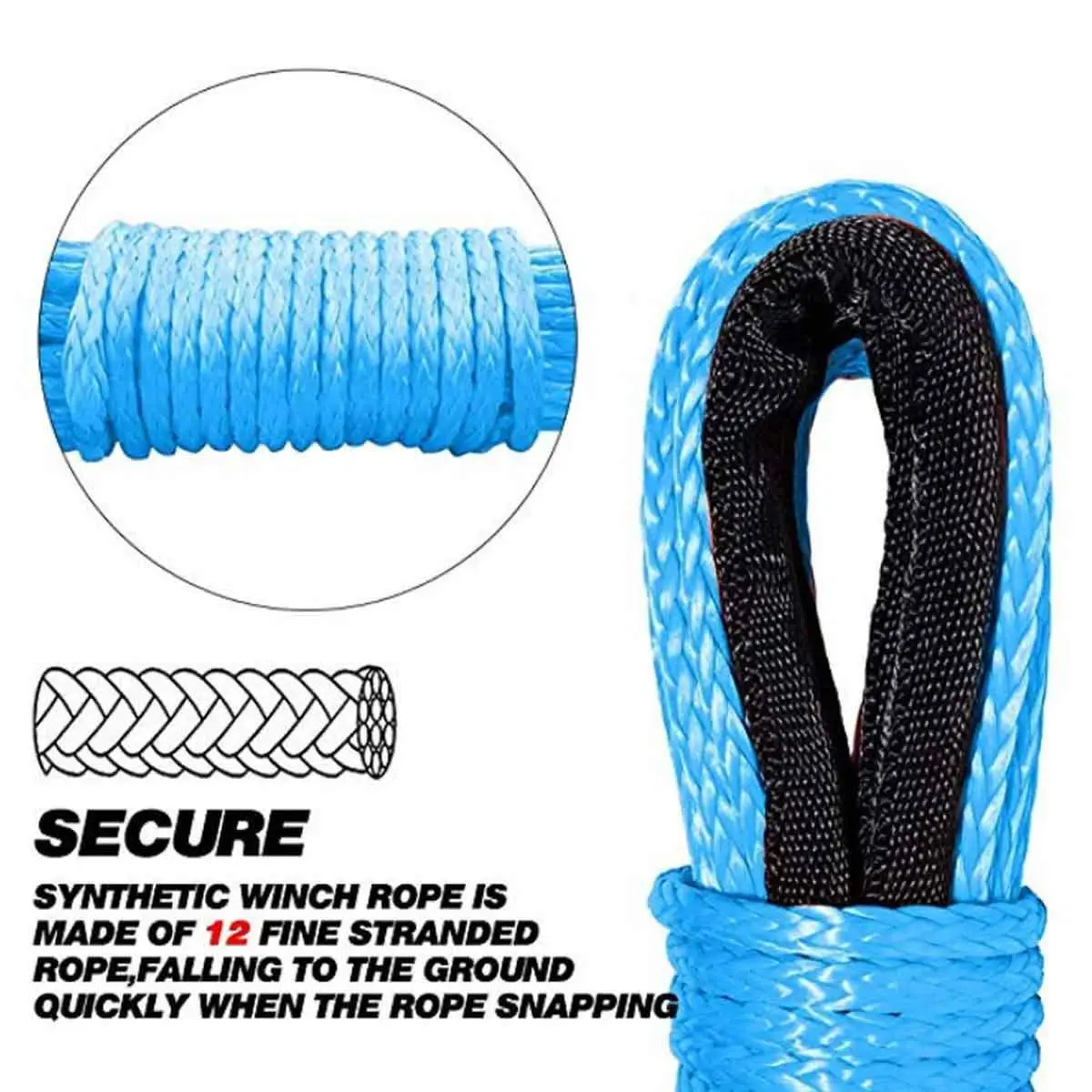 15m 7700lbs Winch Rope String Line Cable With Sheath Synthetic Towing