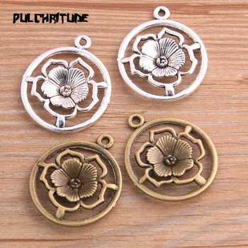 

6PCS 28*33mm Metal Alloy 2020 New Two Color Round Flower Charms Plant Pendants For Jewelry Making DIY Handmade Craft
