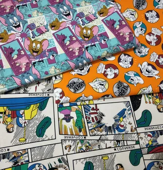 

50*148CM Cartoon cat and mouse Doraemon patchwork canvas fabric for Tissue Kids home textile for Sewing Tilda bag