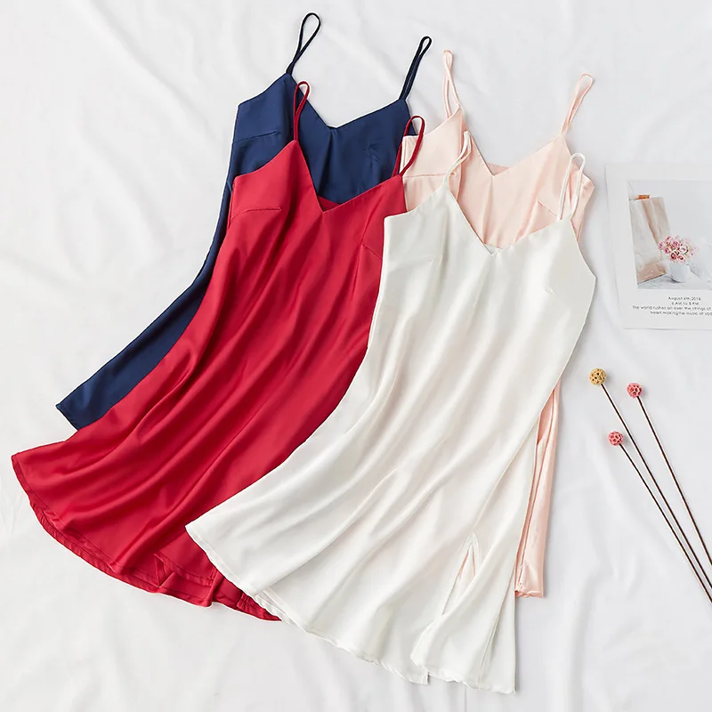 

Sexy Silky Women Sleep Robe Strap Top Sleepwear V-Neck Nightdress Lady Home Wear Nightgown Bath Gown Sleepshirts Bathrobe M-XL