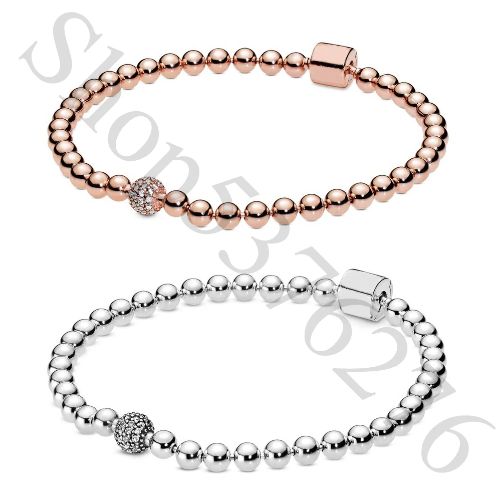 

Authentic 925 Sterling Silver Original Moments Beads & Pave Europe Bracelet Fit Women Bead Charm Bangle Gift DIY Jewelry