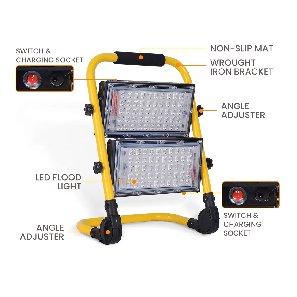 

Rechargeable portable LED flood light 50W/100W outdoor camping light three modes with flashing spotlight emergency light IP65