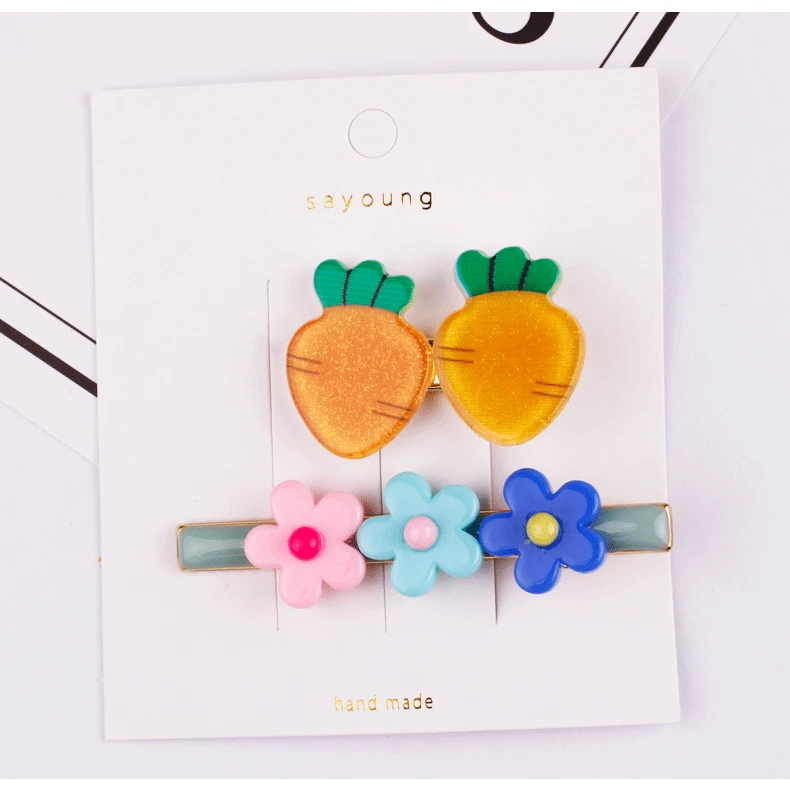 100 компл./лот 2 шт./компл. DIY Мульти простой сплав подсолнухи заколки для волос костюмы фрукты шпилька Инструменты для укладки волос аксессуары HA793
