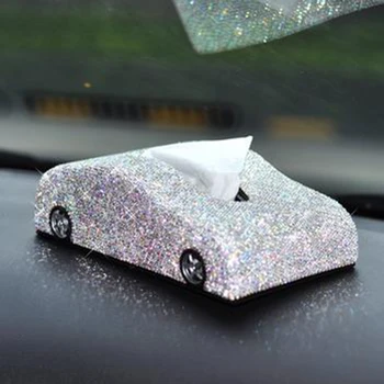 

Car Shape Full Crystal Rhinestones Tissue Box Dashboard Block Paper Towel Napkin Cover Holder For BMW Women Girls Accessories