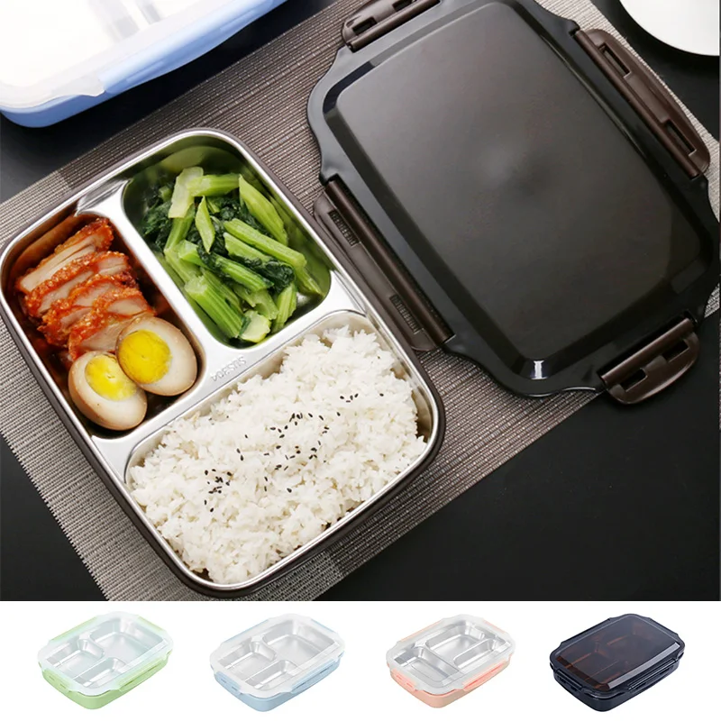 

Portable Lunch Box Container Stainless Steel PP Bento Box with 3 Compartments for School Office