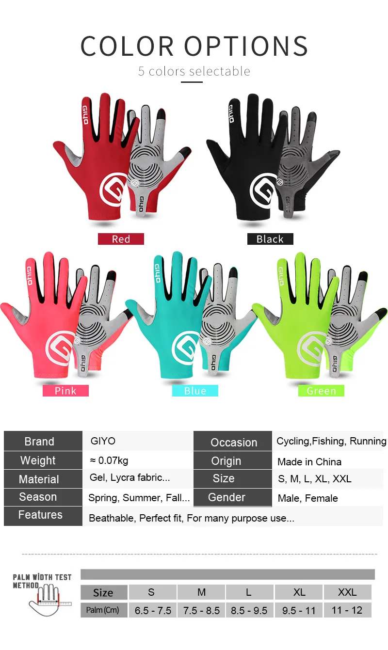 Велосипедные перчатки на полпальца/полный палец для мужчин и женщин, гелевые велосипедные перчатки, красные/синие/черные/зеленые GIYO, спортивные варежки, перчатки для горного велосипеда