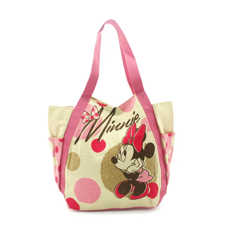 Pink Disney Микки Минни сумки на ремне Женская Повседневная сумка большая емкость для девочек Дорожная сумка для покупок парусиновая водонепроницаемая сумка для мамы - Color: Pink