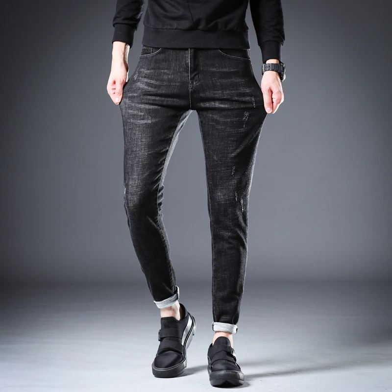 Джинсы kstun, мужские черные джинсы, утолщенные, облегающие, тянущиеся, зауженные, зимние джинсы для мужчин, длинные брюки, для отдыха