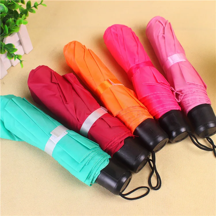 

Couples Solid Color Short Handle Umbrella Three-fold Umbrella Portable Mini Folding Umbrella Advertisement Umbrella Wholesale Gi