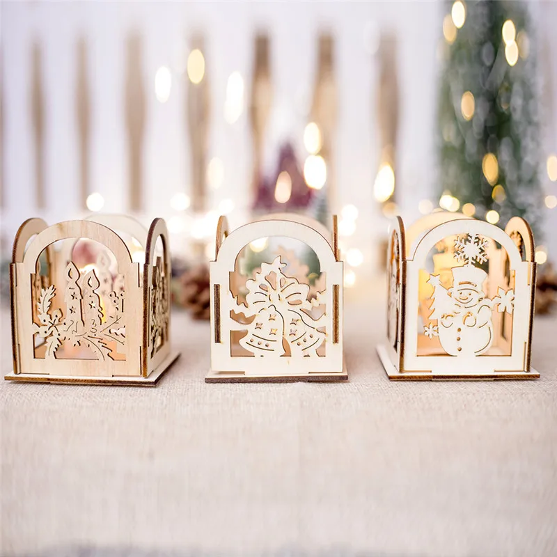 DIY 3 Styles Creative Christmas Mini Wooden Candlestick Bell Candle Snowman Decoration Home Decoration Gifts