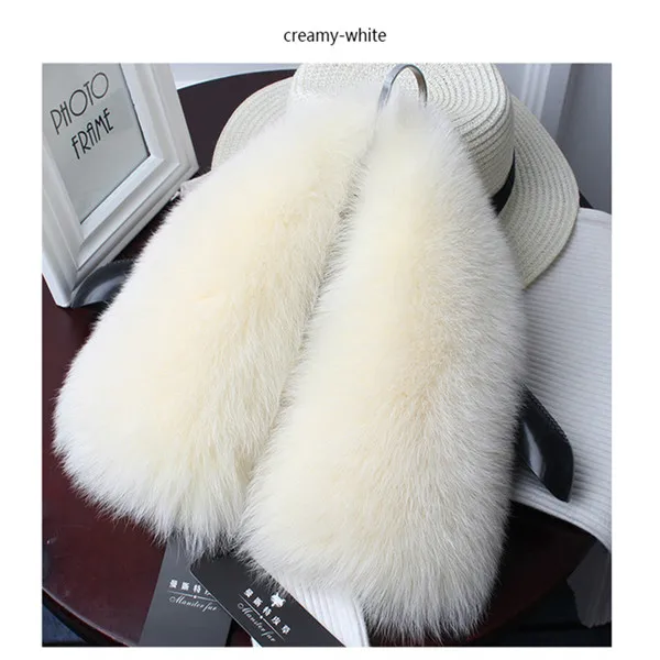 Beige Модный популярный женский шарф из натурального меха лисы меховой воротник зимний мужской и женский пальто шапка аксессуары теплый шарф - Цвет: Beige