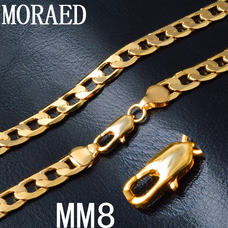 Classic 8mm 50cm Flat Sideways Men Gold Necklace 925 Sterling Silver Jewelry Full Figaro Chain Necklaces For Women Man Chain Necklaces Aliexpress