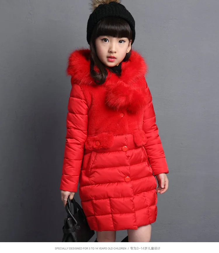 Модная детская зимняя куртка; хлопковое пальто с меховым капюшоном для девочек; детская утепленная верхняя одежда; Длинные куртки; теплое пальто; детские парки для подростков