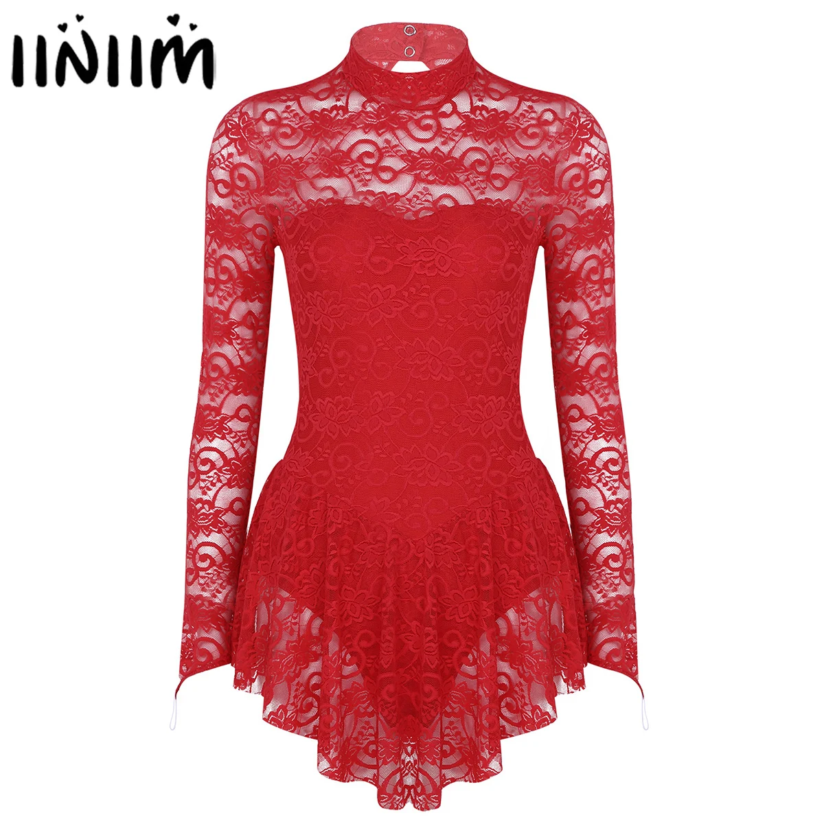 

Women Elegant Lyrical Dance Clothes See Through Lace Figure Skating Leotards Dress Ballerina Dance Performance Gymnastic Costume