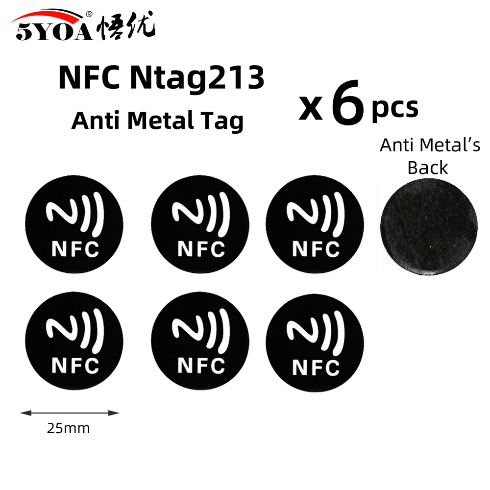 6pcs NFC Ntag213 Ntag215 Ntag216 TAG Sticker Ntag 213 13.56MHz Universal Label RFID Token Patrol Ultralight 