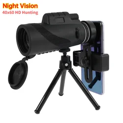 40x60 Telescope Night Vision Monocular Telescope Pocket with Smart Phone Holder Suitable for Travel Hunting Hiking Camping