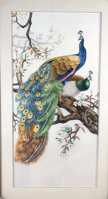 Handmade 100% Mulberry Silk Thread Finished Suzhou Embroidery not include frame peacocks 50*100cm |