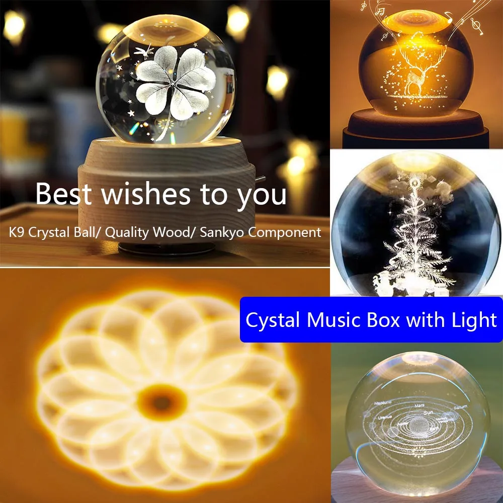 Crystal Music Box Rotating Light Projection Crystal Ball Music Box Birthday Gift Valentine's Day Friend Present