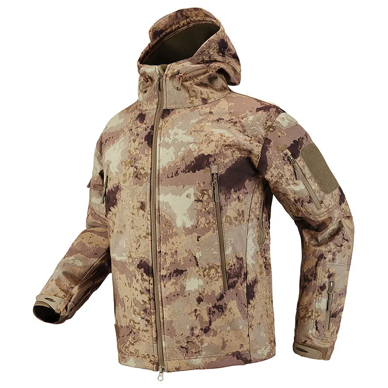 Военная тактическая куртка мужская зимняя флисовая куртка Акула кожа мягкая оболочка ветровка Армейский Камуфляж Водонепроницаемая камуфляжная одежда для охоты - Цвет: AU