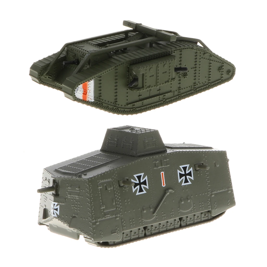 2pcs 1/100 WWI German A7V Panzer Tank & Britain MK.IV Female Tank Model Toy