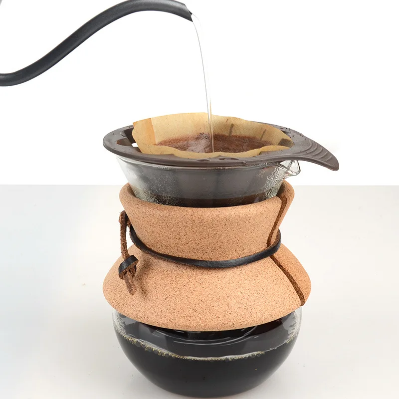 

Wood Silicone Anti-scalding 500ml Hand-coffee Pot Set Heat-resistant Glass Coffee Sharing Pot Household Anti-scalding Drip