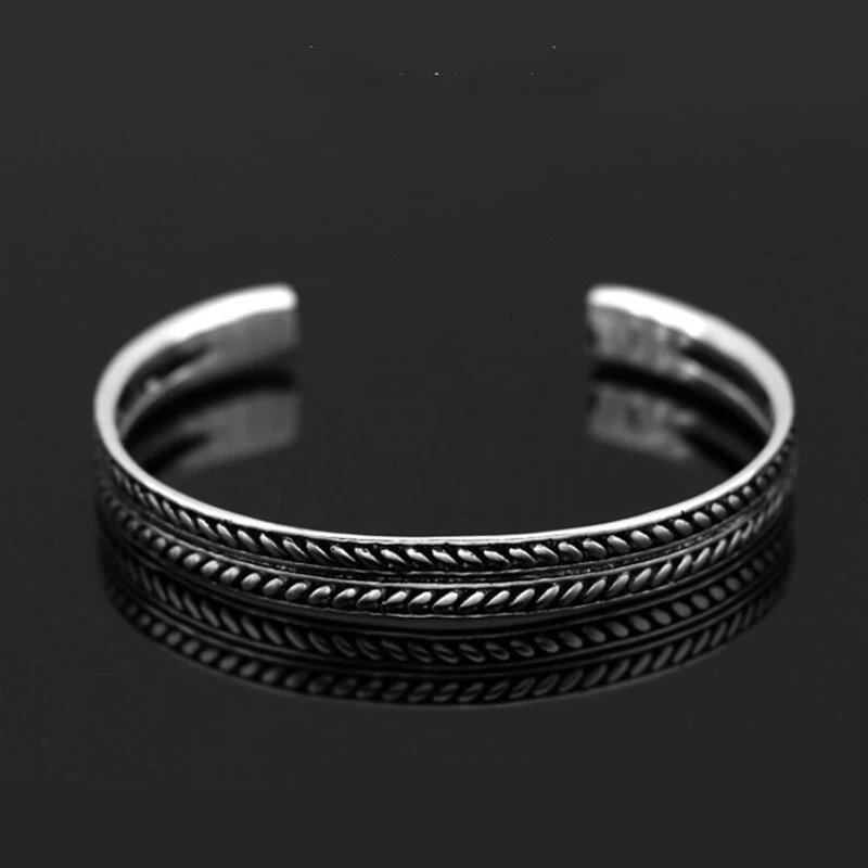

Vintage 925 Sterling Silver Handmade Feather Leaves Twisted Thai Silver Cuff Bracelets & Bangles Pulseras