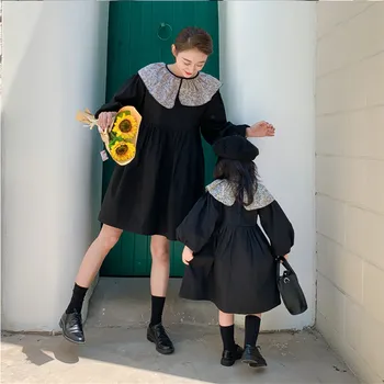 

Mom and Daughter Dress Autumn Solid Long Sleeve Mother Daughter Dresses Family Matching Outfits Look Mommy and Me Clothes