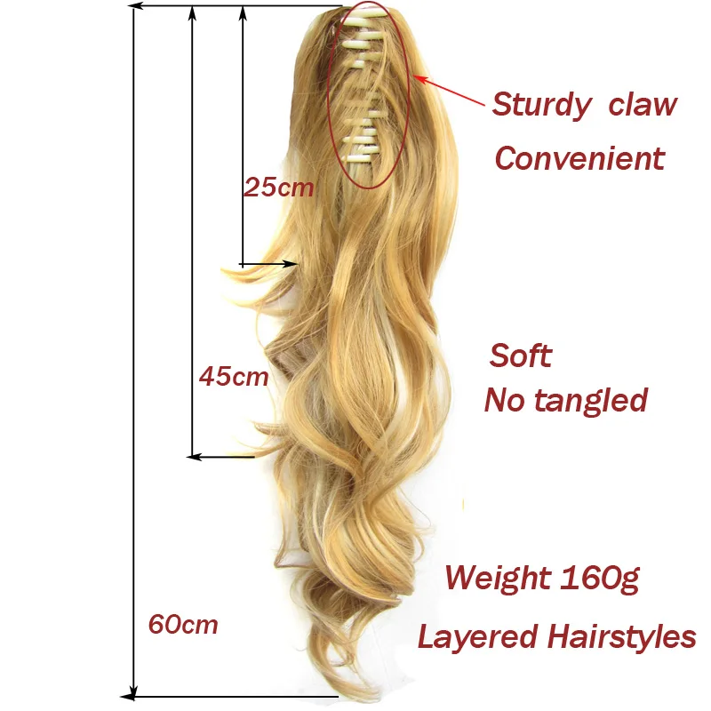 Jeedou Synthetic Short Wavy Ponytail Hair Extensions Claw Ponytails Brown Black Color Women's Hairpieces