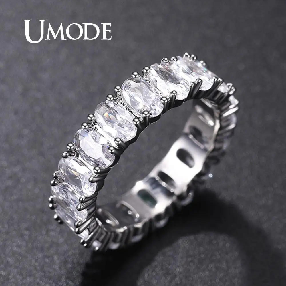UMODE Silver Eternity Rings for Women Luxury Wedding Bands Cubic Zirconia Femme Girls Couples Gift Fashion Jewelry UR0580A