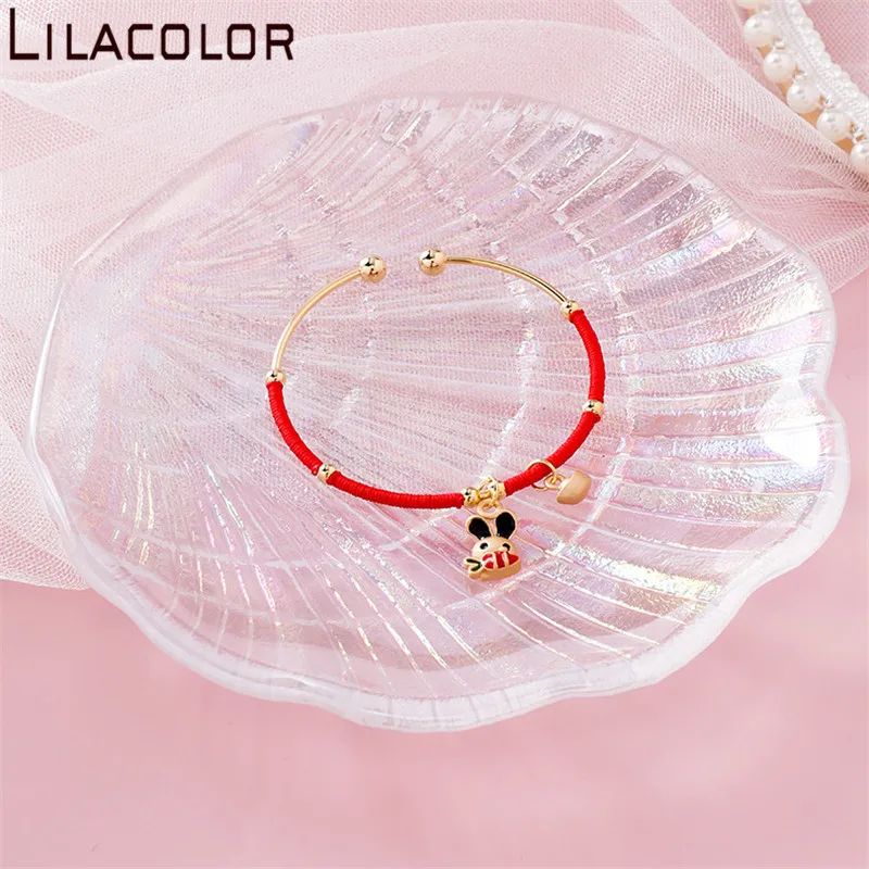 Lilacolor, красная веревка, металлические женские браслеты, вязанные, для влюбленных, корейский милый браслет, шарм, для девушек, для открытия, браслет, ювелирные изделия, Pulseiras