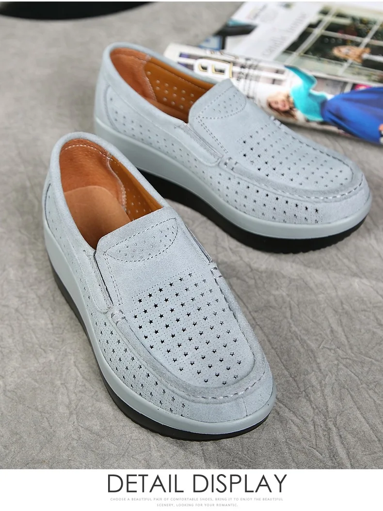 563ji Women Flat Platform Loafers Ladies Elegant Suede Leather Moccasins Shoes Woman Slip On Moccasin Women's blue Casual Shoes