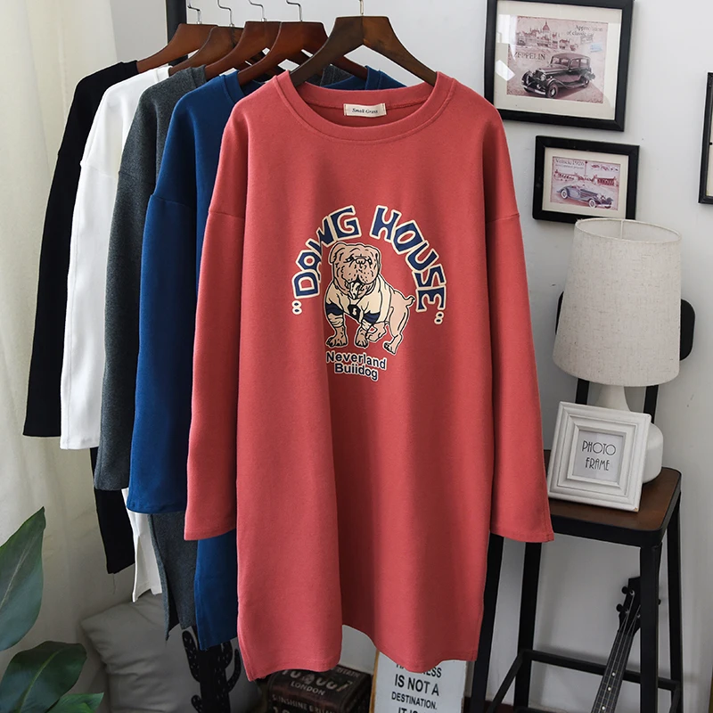 winter thick hoodies dress women long sleeve fashion cool street sweatshirt pullovers long thick hoodie shirt cartoon print
