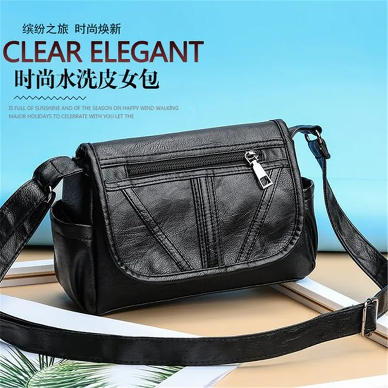 

2019 New Style WOMEN'S Bag Fashion Washed Leather Crossbody Bag Simple Joint Square Sling Bag