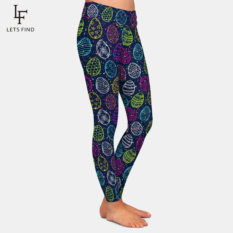 LETSFIND Easter Eggs Digital Printed Womens Leggings Fashion High Waist Plus Size Soft Fitness Elastic Leggings leggins