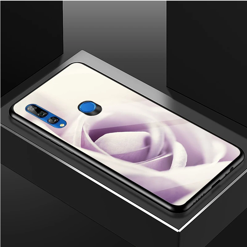 huawei silicone case Flower Rose Tempered Glass Phone Case For Huawei honor 8X 9 10i 20i 20Lite 20Pro 30 Pro Cover Shell pu case for huawei Cases For Huawei