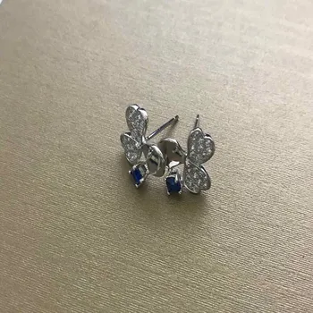 

S925 pure silver 1:1 classical fashion earring gem-set ms 3 leaves of grass