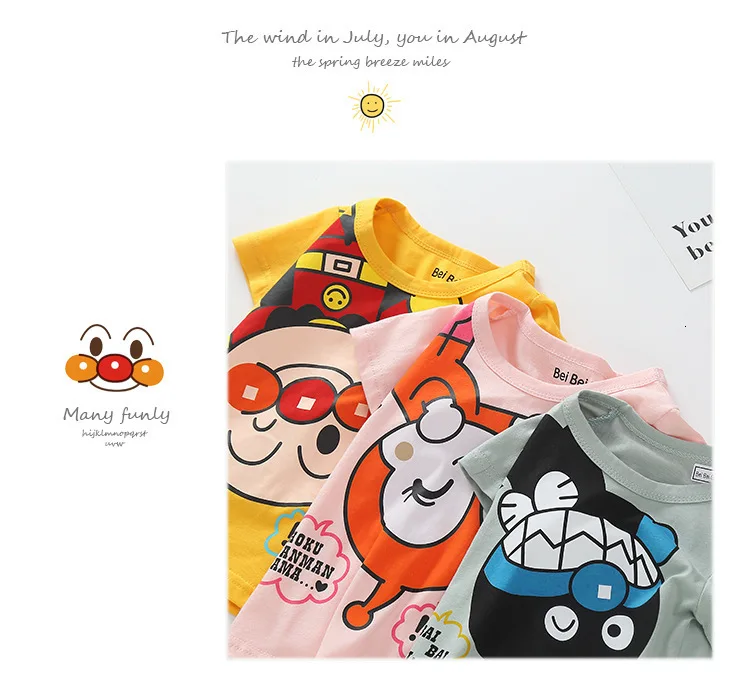 Летние Новые Детские's Anpanman футболки одежда для малышей хлопковые носки для мальчиков и девочек, хлеб футболка Superman дети Повседневное топы с короткими рукавами