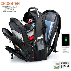 Прочный Рюкзак Crossten для 17-дюймового ноутбука, дорожная сумка 45 л, сумка для колледжа, USB-порт для зарядки, водостойкая, многофункциональная швейцарская