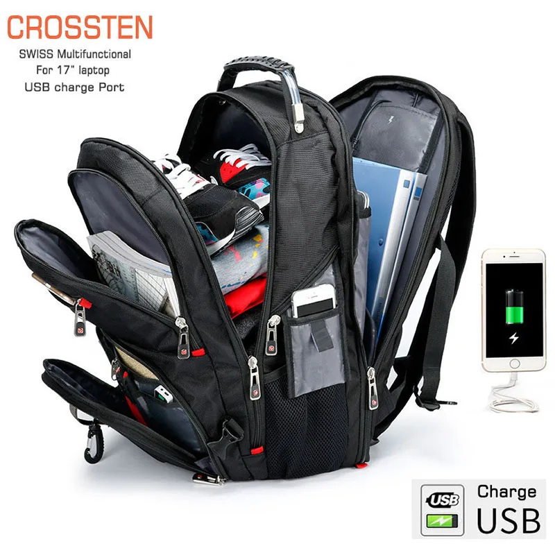 Crossten – sac à dos Durable pour ordinateur portable 17 pouces, sac de  voyage 45l, sac à livres d'université, Port de chargement USB, résistant à  l'eau, multifonctionnel suisse - AliExpress