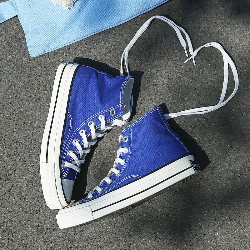 Canvas Shoes Sneakers High-Low-Basic Unisex Men Lovers Womens Blue And Lace-Up 35-44